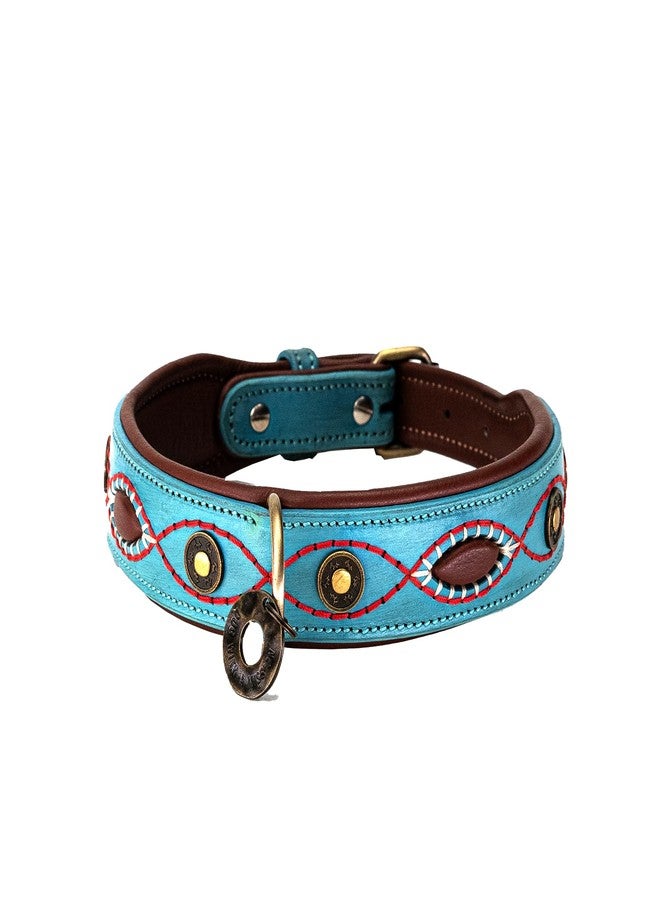 ADIL'S Adil’S Coin Studded Leather Dog Collar 1.5inch Width - Premium Stitching Design with Strong Metal Buckle & D-Ring, Suitable for Small Medium & Large Dogs, Size: S to XL, Sky Blue - Image 1